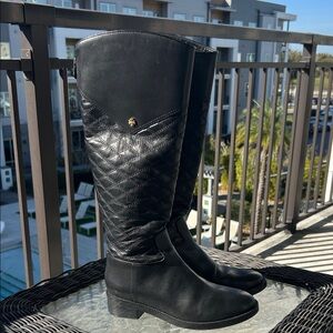 Tory Burch „Claremont“ Black Quilted Knee-High Riding Boots
